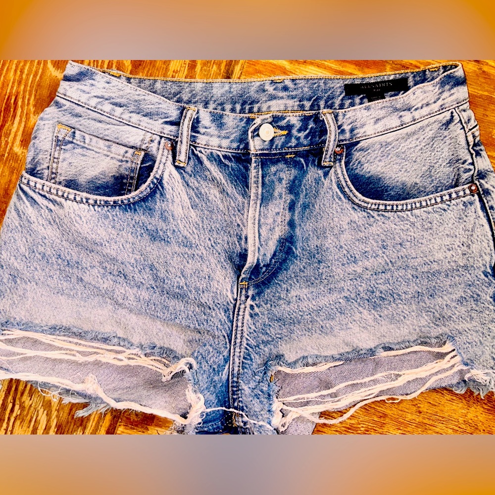Allsaints Authentic Women’s Cutoff Distressed Denim Short Shorts Size 30